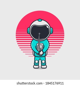 cute astronaut holding katana illustration Premium Vector