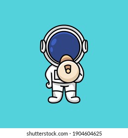 Cute astronaut holding loudspeaker calling for attention cartoon illustration