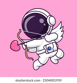 Cute Astronaut Holding Love Archery Target Cartoon Vector Icon Illustration. Science Technology Icon Concept Isolated Premium Vector. Flat Cartoon Style