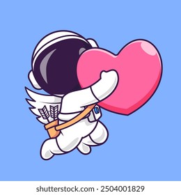 Cute Astronaut Holding Love Balloon With Archery Cartoon Vector Icon Illustration. Science Technology Icon Concept Isolated Premium Vector. Flat Cartoon Style