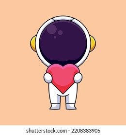 cute astronaut holding love hearth cartoon mascot doodle art hand drawn concept vector kawaii icon illustration