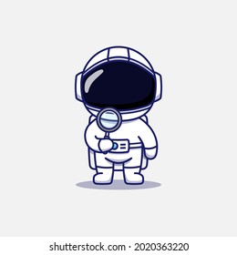 Cute astronaut holding a magnifying glass