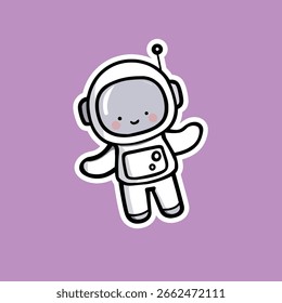 Astronauta bonito segurando um microfone enquanto canta no espaço cercado por estrelas e planetas em um estilo divertido desenhos animados