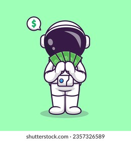 Cute Astronaut Holding Money Cartoon Vector Icon Illustration. Science Finance Icon Concept Isolated Premium Vector. Flat Cartoon Style