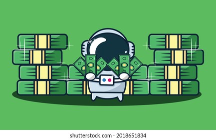 cute astronaut holding money, vector icon illustration