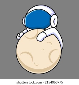 cute astronaut holding the moon cartoon design