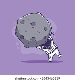 Lindo astronauta sosteniendo una luna. Ilustración vectorial. Caricatura.	
