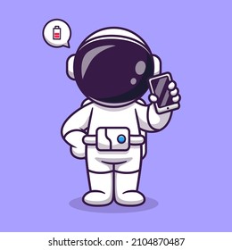 Cute Astronaut Holding Phone Cartoon Vector Icon Illustration Science Technology Icon Concept Isolated Premium Vector. Flat Cartoon Style