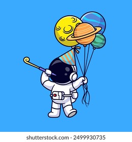 Cute Astronauta Holding Planet Globo Ilustración de Vector de dibujos animados. Ciencia Festiva Icon Concept Vector Premium aislado. Estilo plano de la historieta