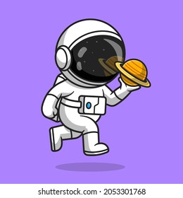 Cute Astronaut Holding Planet Cartoon Vektorsymbol Illustration. Science Technology Icon Konzept isolierter Premium-Vektorgrafik. Flachbildkartonstil