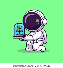 Cute Astronaut Holding Plant In Bottle Cartoon Vector Icon 
Illustration. Science Nature Icon Concept Isolated Premium 
Vector. Flat Cartoon Style