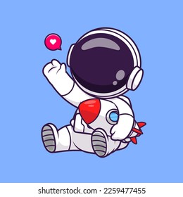 Cute Astronaut Holding Rocket Cartoon Vector Icon Illustration. Science Technology Icon Concept Isolated Premium Vector. Flat Cartoon Style