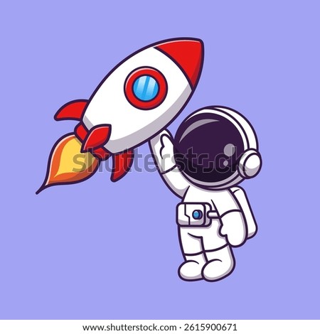 Cute Astronaut Holding Rocket Cartoon Vector Icon Illustration. Science Technology Icon Concept Isolated Premium Vector. Flat Cartoon Style