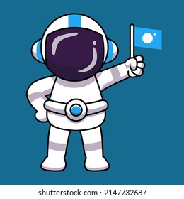 astronauta adorable con una pequeña bandera