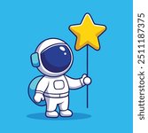 Cute Astronaut Holding Star Balloon Cartoon Vector Icon Illustration. Astronaut Isolated Flat Cartoon Style