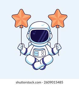Cute Astronaut Holding Star Balloons Icon Illustration