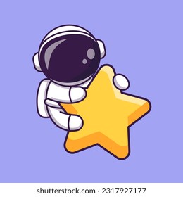 Cute Astronaut Holding Star Cartoon Vector Icon Illustration. Science Technology Icon Concept Isolated Premium Vector. Flat Cartoon Style