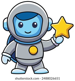 Cute Astronaut Holding Star Cartoon Vector Icon