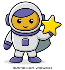 Cute Astronaut Holding Star Cartoon Vector Icon