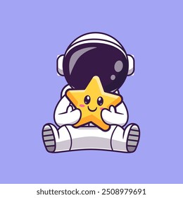 Astronauta bonito segurando estrela ilustração de ícone de vetor de desenhos animados. Ciência Tecnologia Icon Conceito Isolado Premium Vetor. Estilo de Desenho Animado Plano