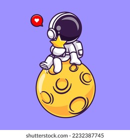 Cute Astronaut Holding Star On Moon Cartoon Vector Icon Illustration. Science Technology Icon Concept Isolated Premium Vector. Flat Cartoon Style