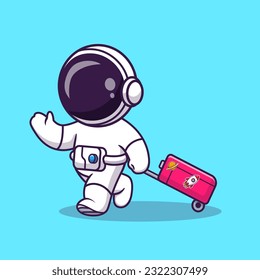 Cute Astronaut Holding Koffer Cartoon Vektorsymbol Illustration. Science Holiday Icon Konzept isolierter Premium-Vektorgrafik. Flachbildkartonstil