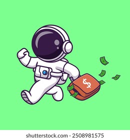 Lindo Astronauta Holding Maleta Dinero Icono de Vector de dibujos animados Ilustración. Concepto de icono de finanzas de Ciencia Vector de Premium aislado. Estilo plano de la historieta