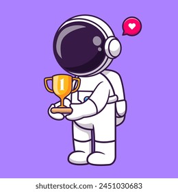 Lindo Astronauta Sosteniendo Trofeo Ilustración De Vector De Dibujos Animados. Concepto de ícono de Tecnología de Ciencia Vector de Premium aislado. Estilo plano de dibujos animados