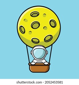 Cute Astronaut In Hot Air Balloon Moon Cartoon Vector Icon Illustration. Science Transportation Icon Concept Isolated Premium Vector. Flat Cartoon Style