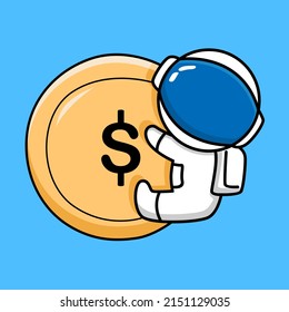 Cute astronaut hug coin cartoon design