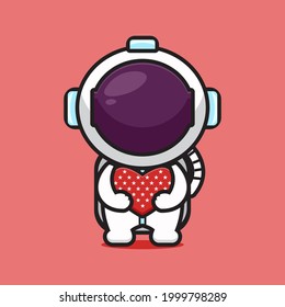 Cute astronaut hug love celebrate america independence day cartoon icon vector illustration.Design isolated on red. Flat cartoon style.