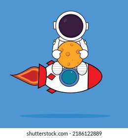astronauta adorable abraza luna en el cohete