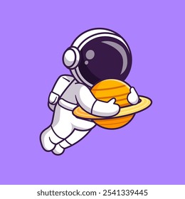 Cute Astronaut Hug Planet Cartoon Vector Icon Illustration. 
Science Technology Icon Concept Isolated Premium Vector. 
Flat Cartoon Style 