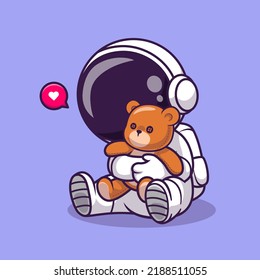 Cute Astronaut Hug Teddy Bear Doll Cartoon Vector Icon Illustration Science Technology Icon Concept Isolated Premium Vector. Flat Cartoon Style