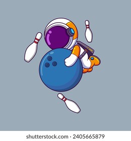 Cute Astronaut hugging big bowling ball. Science Technology Icon Concept of illustration