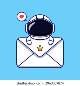 Cute astronaut hugging big envelope
