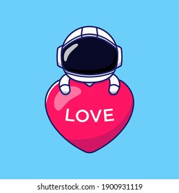 Cute astronaut hugging love balloon