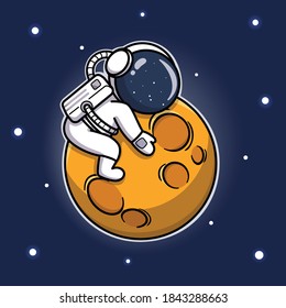 cute astronaut hugging the moon