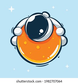 cute astronaut hugging the planet cartoon illustration Premium Vector