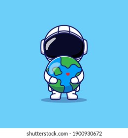 Cute astronaut hugging planet earth