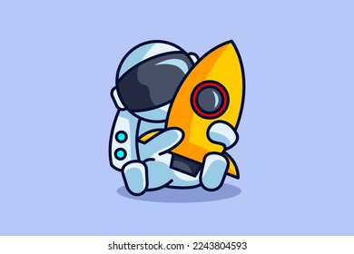 cute astronaut hugging a rocket
