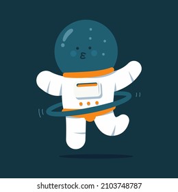 Cute astronaut with hula hoop vector cartoon character.