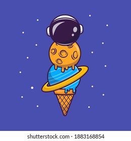 Cute Astronaut Ice Cream Cone Cartoon Vector Icon Illustration. Science Food Icon Concept Isolated Premium Vector. Flat Cartoon Style