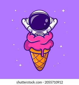 Cute Astronaut in Ice Cream Cone Cartoon Vector Icon Illustration. Science Food Icon Concept Isolated Premium Vector. Flat Cartoon Style