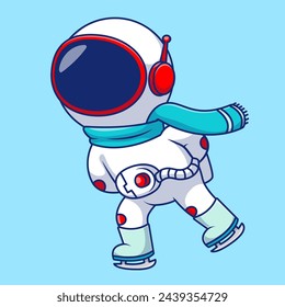 Ilustración linda del vector del patinaje sobre hielo del astronauta. Concepto de dibujos animados planos. Adecuado para cualquier proyecto creativo.