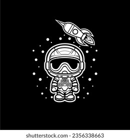 Cute Astronaut Icon Vector Illustration. Black and white. Vector Premium Isolated Concept. Flat Cartoon Style. For Business logo