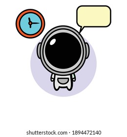 Cute astronaut illustration design looking at clock