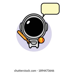 Cute astronaut illustration design playing baseball