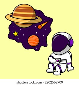 Cute Astronaut Imagine Space Cartoon Vector Icon Illustration. Flat Cartoon Concept