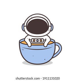 astronauta lindo dentro de la taza de café